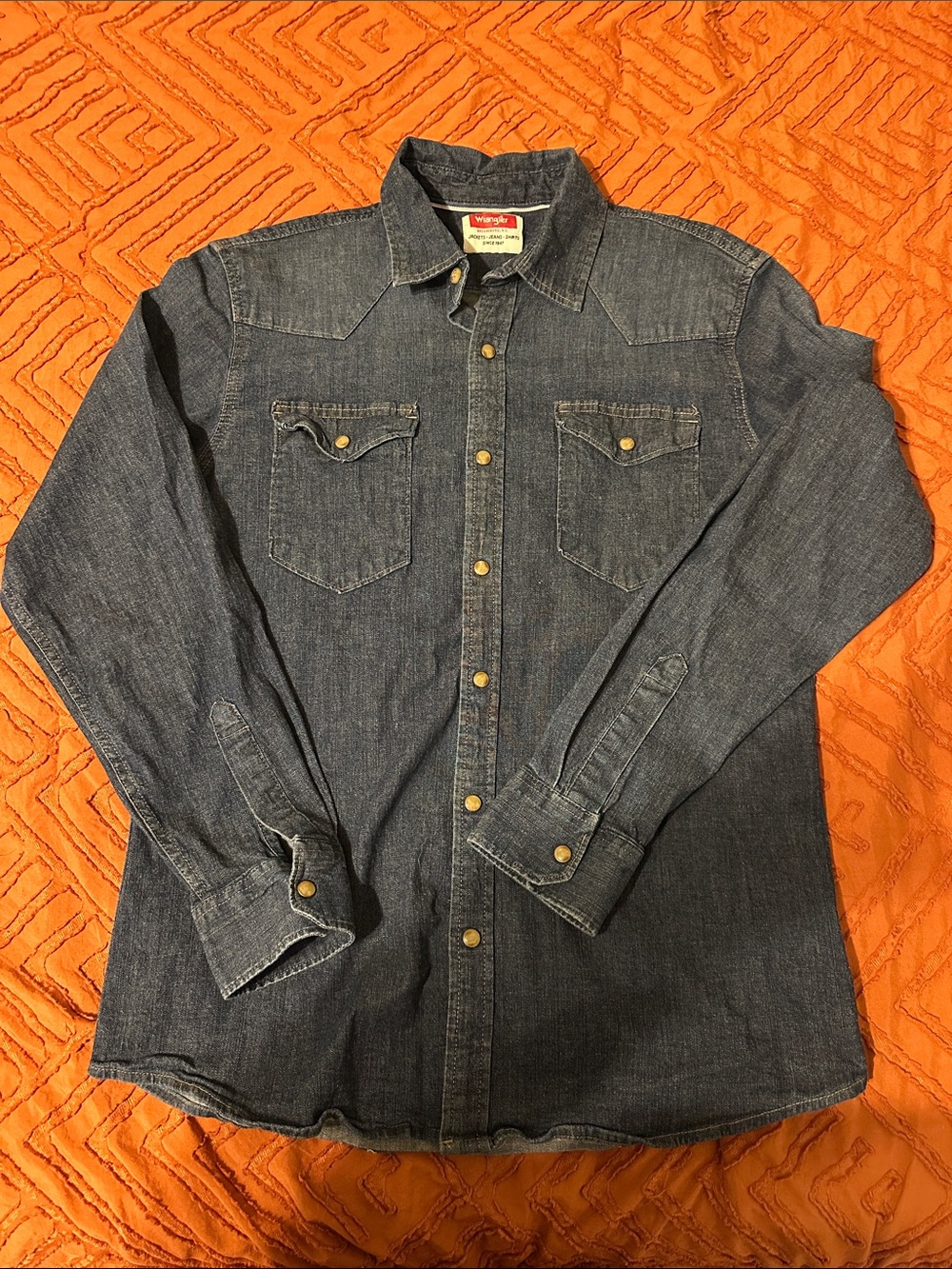 Wrangler Women’s Denim Western Button-Down Shirt - Dark Blue